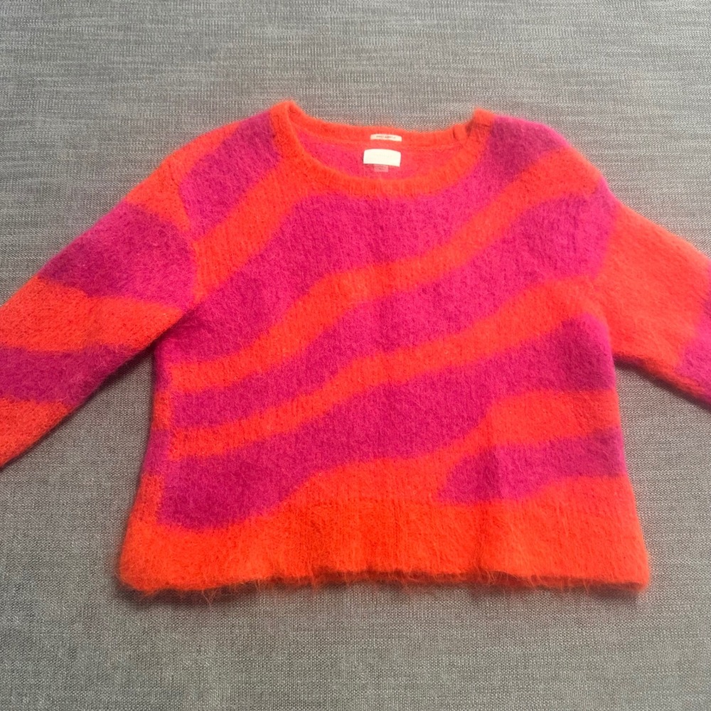 Mother The Don't Sweat It Sweater Womens XL Pink Orange Wavy Stripe